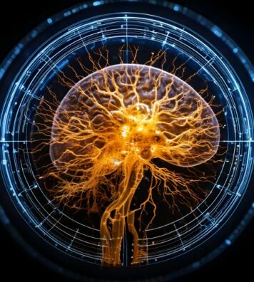 Firefly A surreal close-up of an MRI scan where a human brain is merging with AI neural networks, re